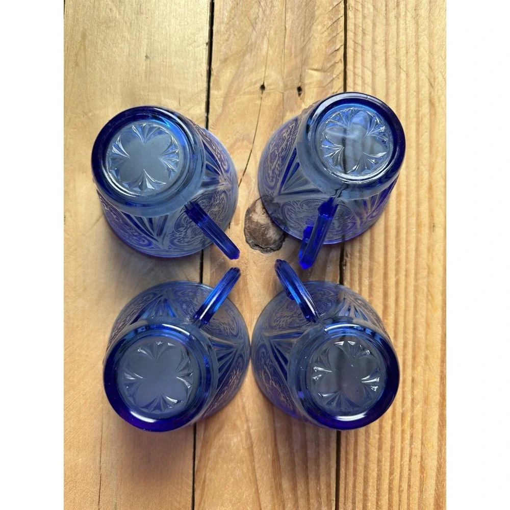 Vintage Depression Hazel Atlas Royal‎ Lace Cobalt Blue Cup Set Of 4